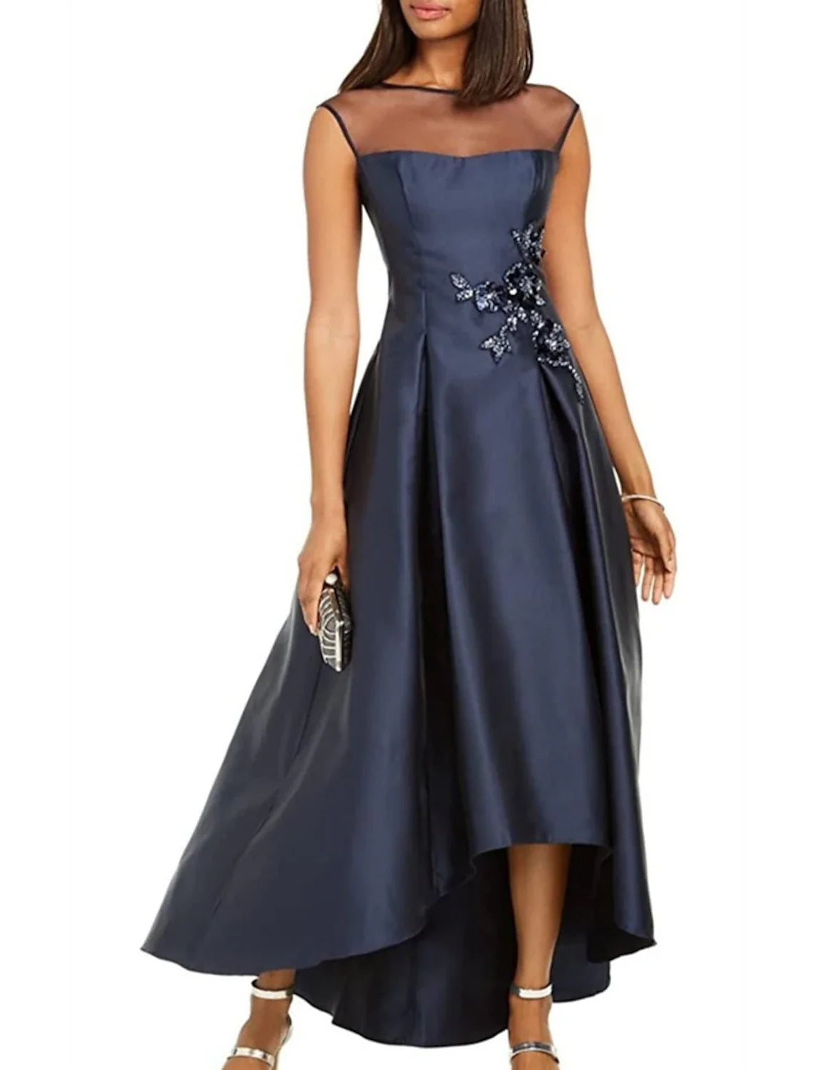 Black A-Line Satin Sleeveless Pleated Wedding Dress - Chloe Dress