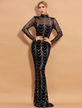 Mermaid High Neck Tulle Long Sleeve Train Evening Gown - Chloe Dress