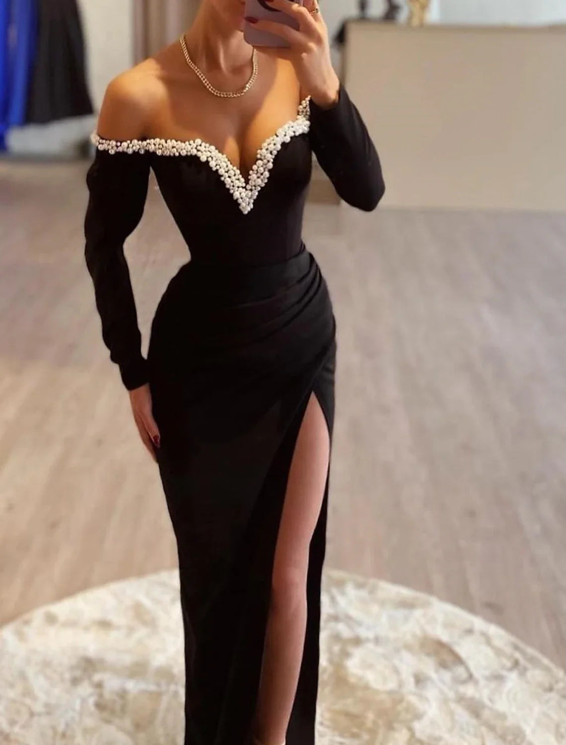 Mermaid Sweetheart Satin Long Sleeve High Slit Floor-Length Evening Gown - Chloe Dress