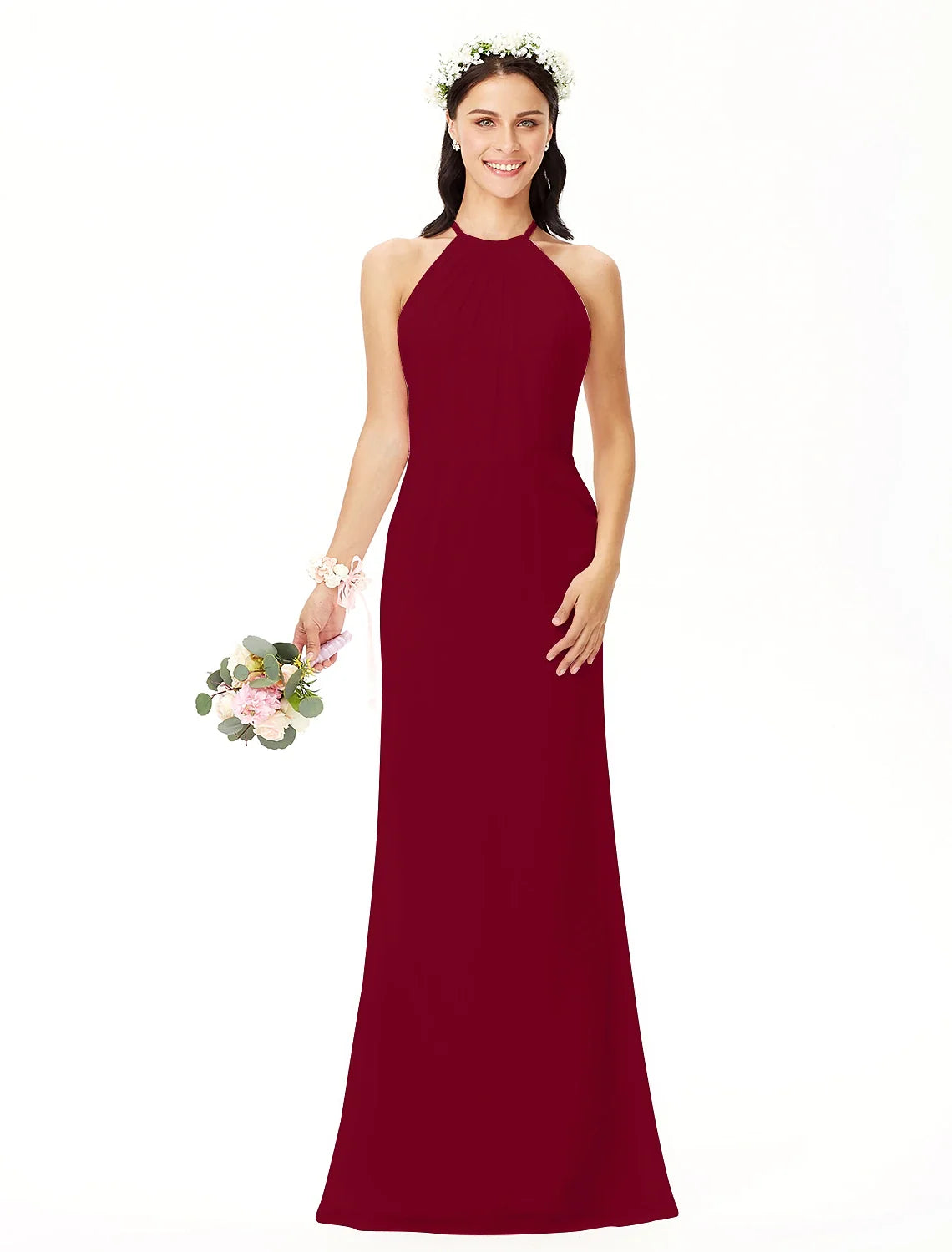 Sheath Chiffon Sleeveless Pleated Floor-Length Wedding Dress - Chloe Dress