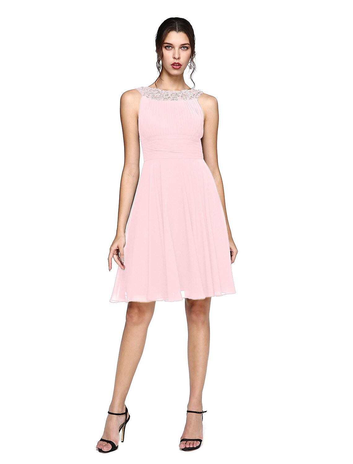A-Line Illusion Chiffon Sleeveless Knee-Length Wedding Dress - Chloe Dress