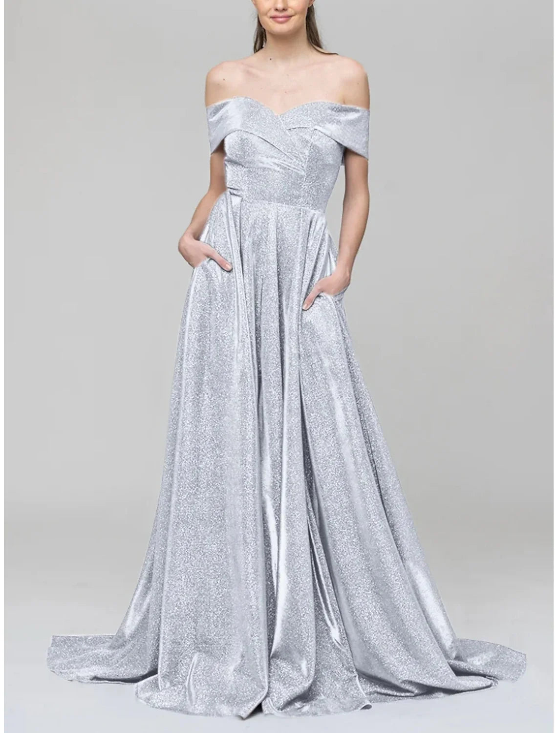 A-Line Off-Shoulder Sequin Short Sleeve Pleated Mini Evening Gown - Chloe Dress