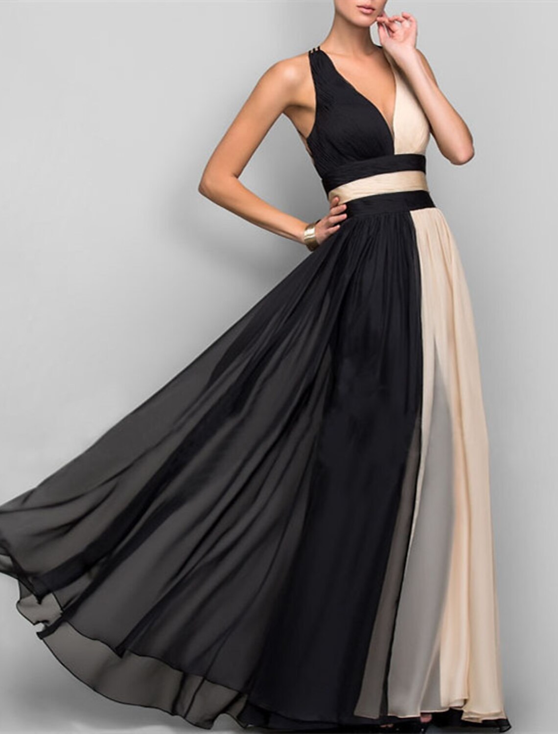 A-Line V-Neck Chiffon Sleeveless Floor-Length Evening Gown - Chloe Dress