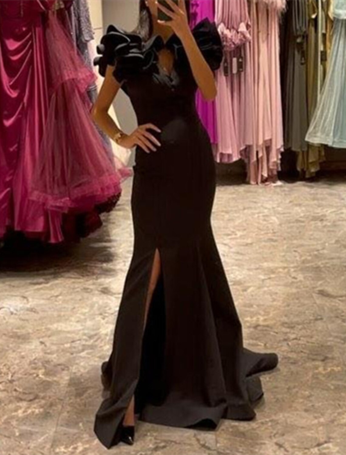 Mermaid V-Neck Satin Sleeveless High Slit Evening Gown - Chloe Dress