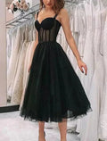 Black A-Line Sweetheart Tulle Sleeveless Pleated Knee-Length Prom Dress - Chloe Dress