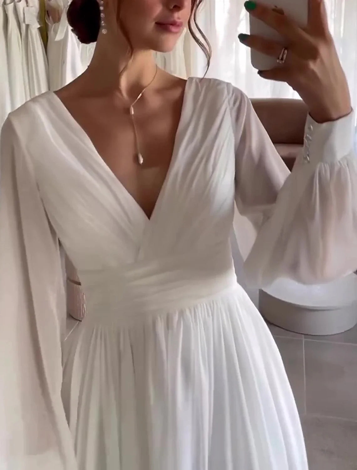 Ball Gown Off-Shoulder Satin Sleeveless Pleated Knee-Length Wedding Gown - Chloe Dress