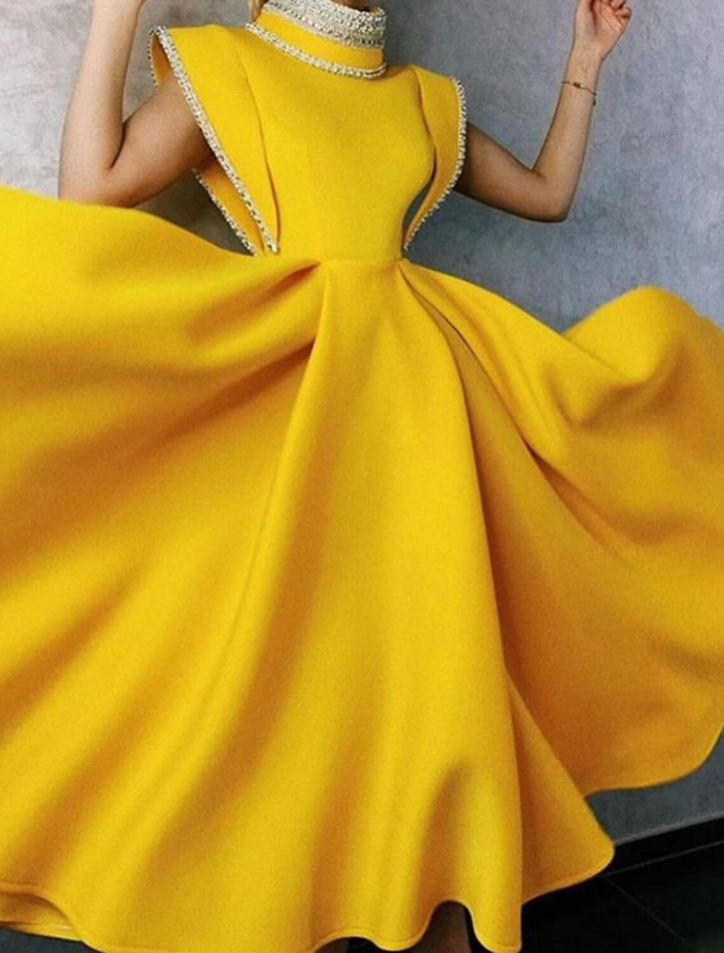 A-Line High Neck Sleeveless Tea-Length Evening Dress - Chloe Dress