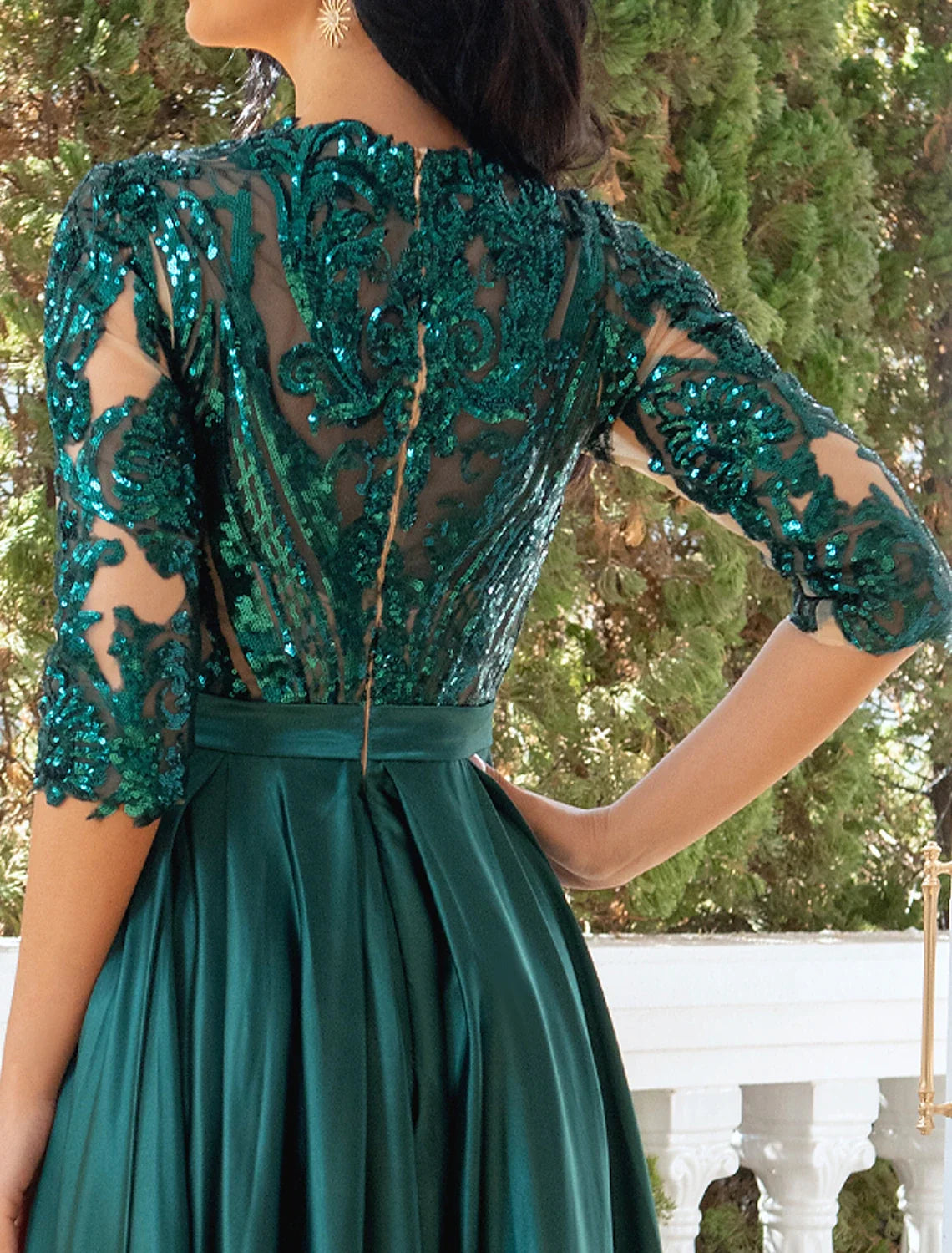 A-Line Illusion Satin High Slit Floor-Length Evening Gown - Chloe Dress