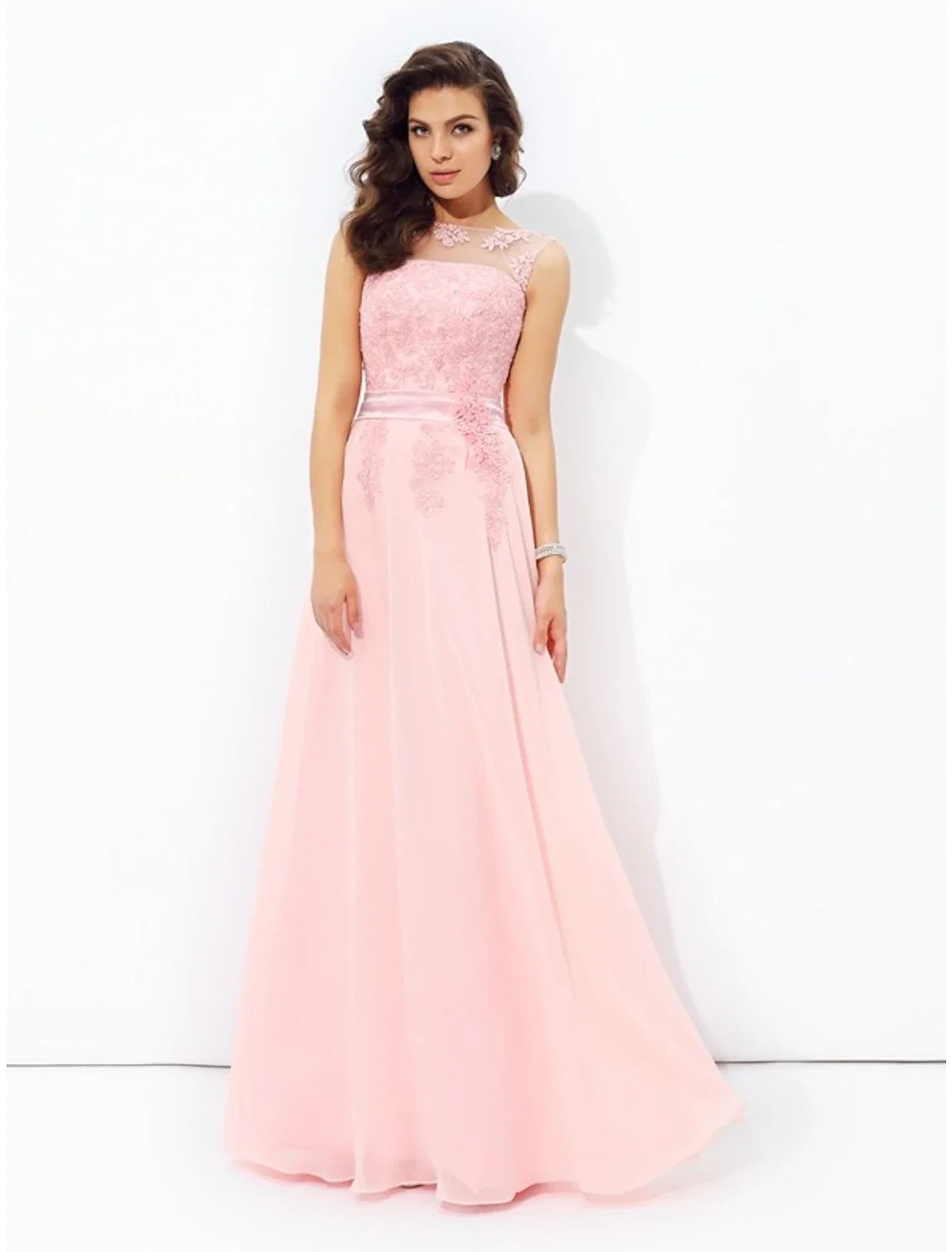 A-Line Chiffon Sleeveless Applique Floor-Length Prom Dress - Chloe Dress