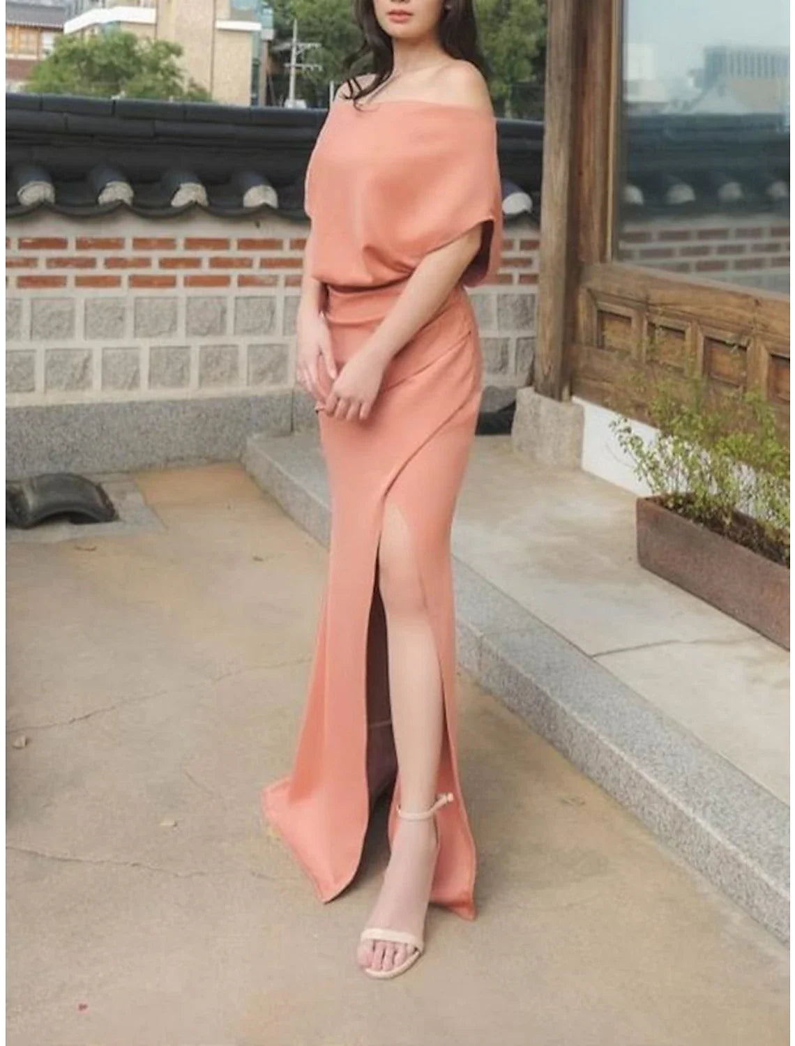 Sheath Off-Shoulder Chiffon High Slit Floor-Length Evening Dress - Chloe Dress