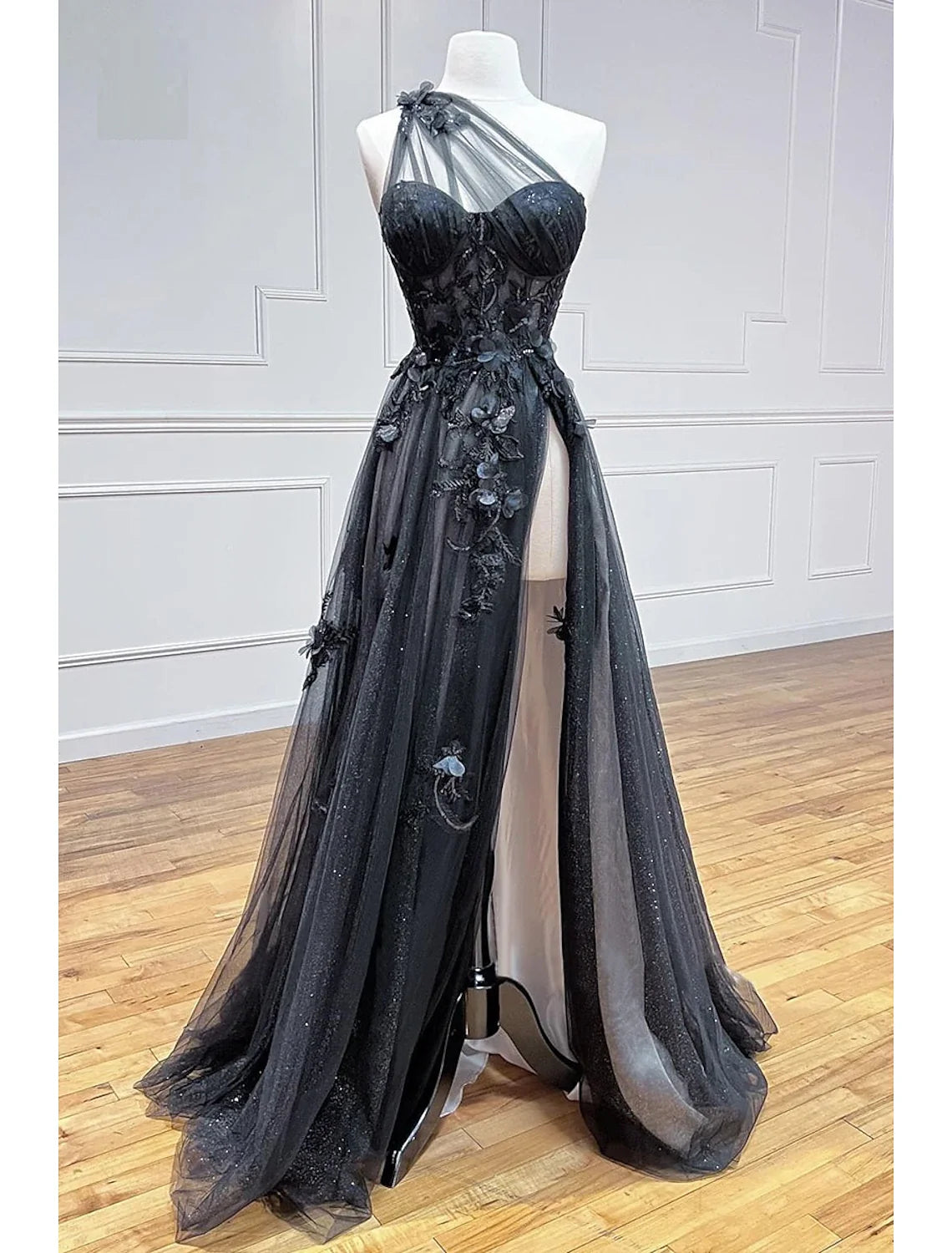 A-Line One-Shoulder Tulle Sleeveless Backless Pleated Prom Dress - Chloe Dress