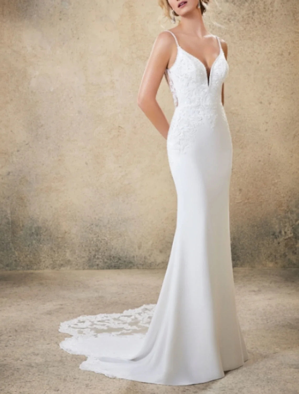 Mermaid Sweetheart Lace Open Back Train Wedding Gown - Chloe Dress