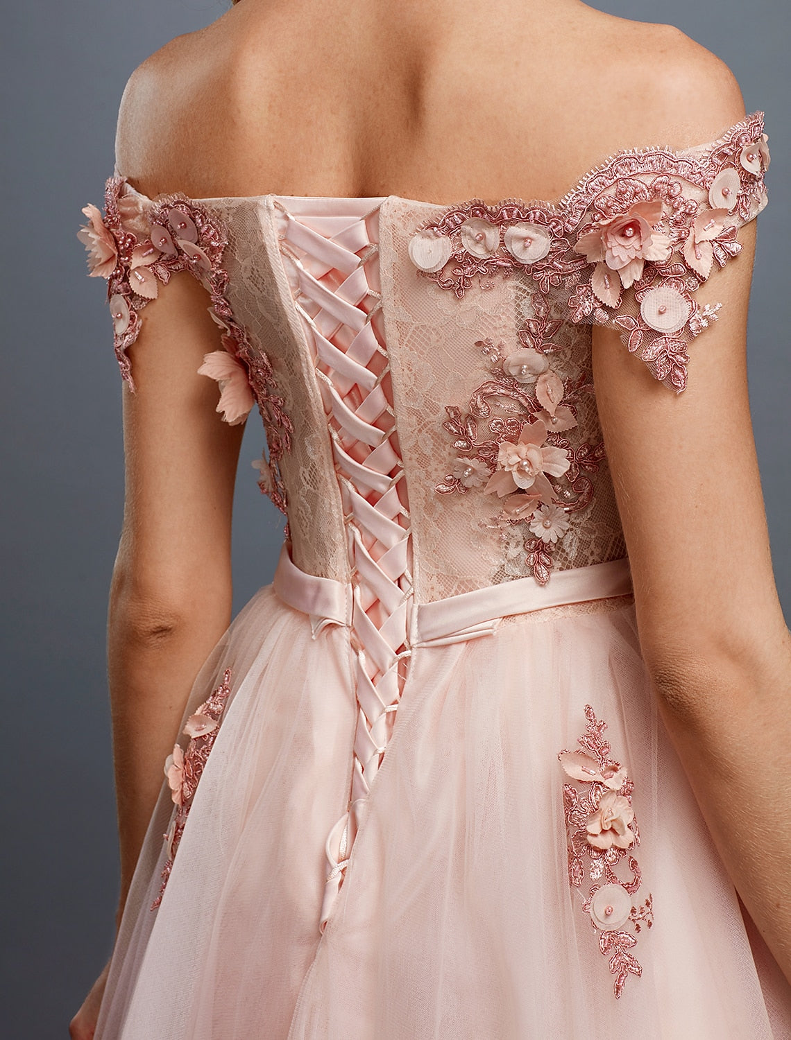 A-Line Off-Shoulder Tulle Sleeveless Train Prom Dress - Chloe Dress