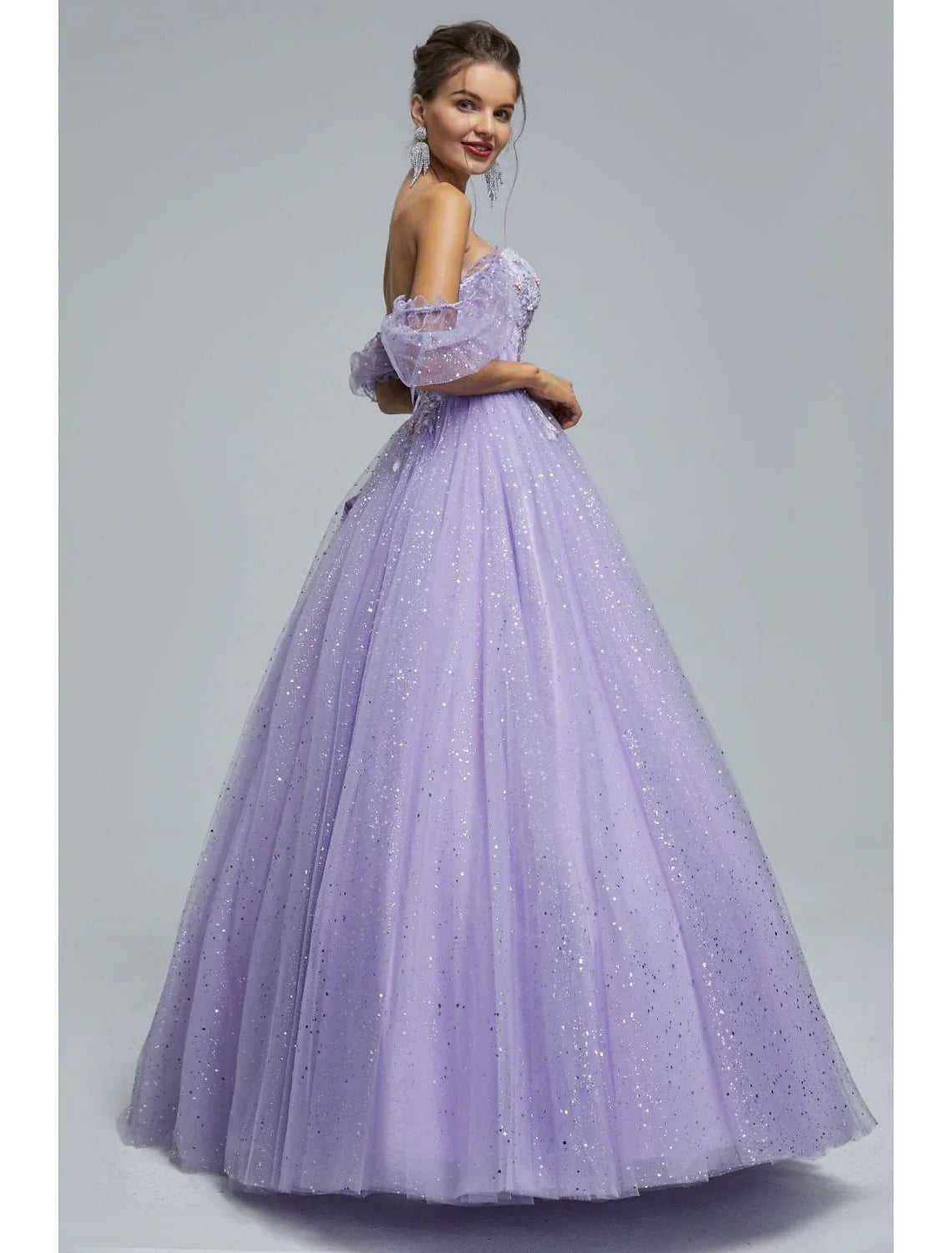 Ball Gown Sweetheart Tulle Short Sleeve Applique Floor-Length Prom Gown - Chloe Dress