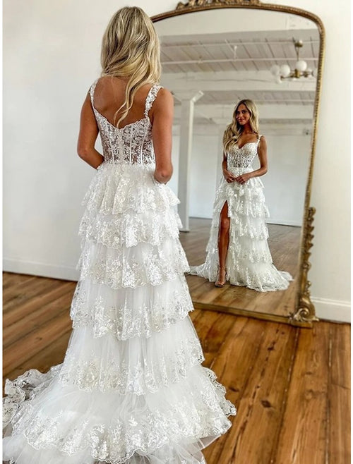 Mermaid Off-Shoulder Tulle Sleeveless Lace-Up Back High Slit Evening Dress - Chloe Dress