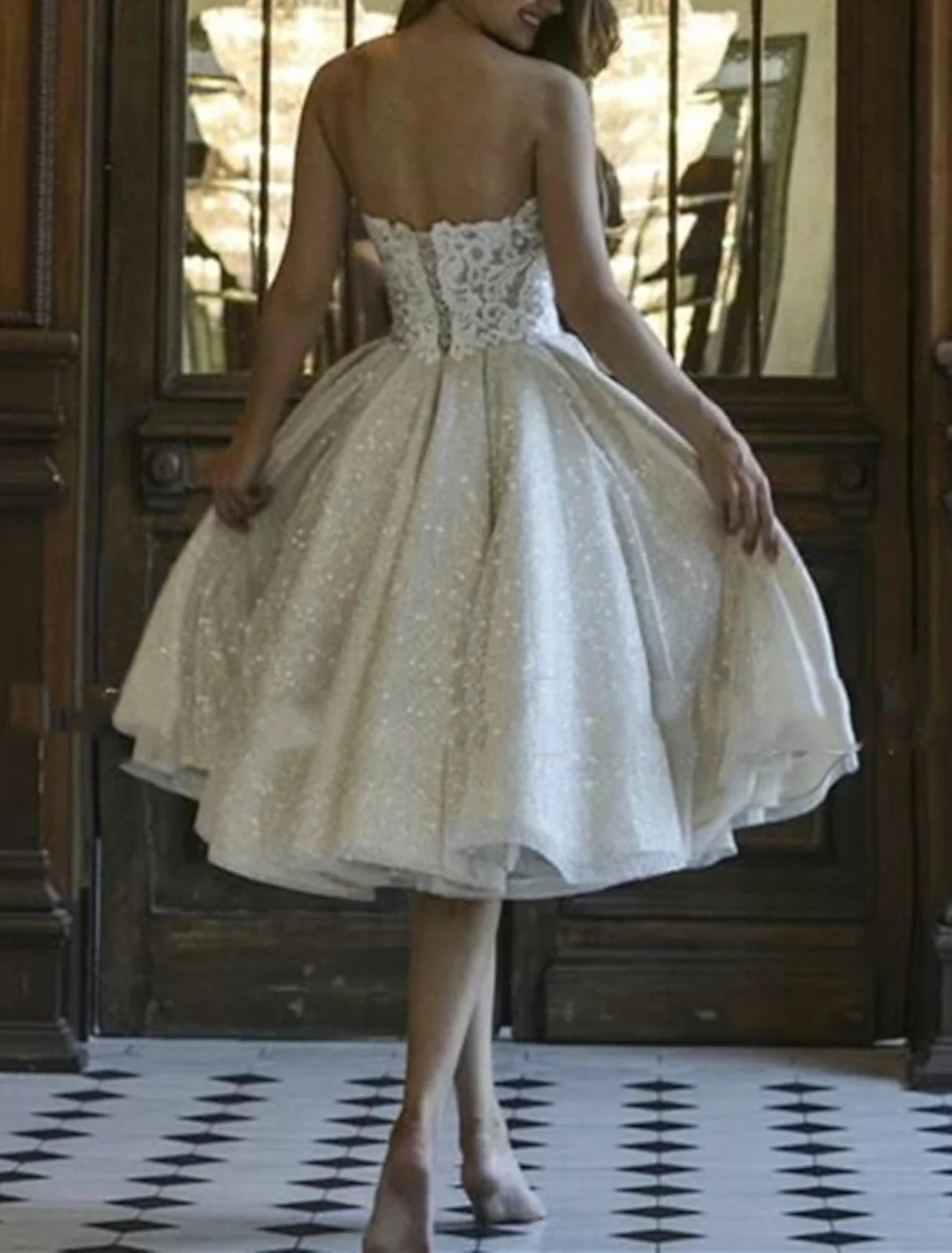 A-Line Illusion Chiffon Applique Ankle-Length Wedding Gown - Chloe Dress