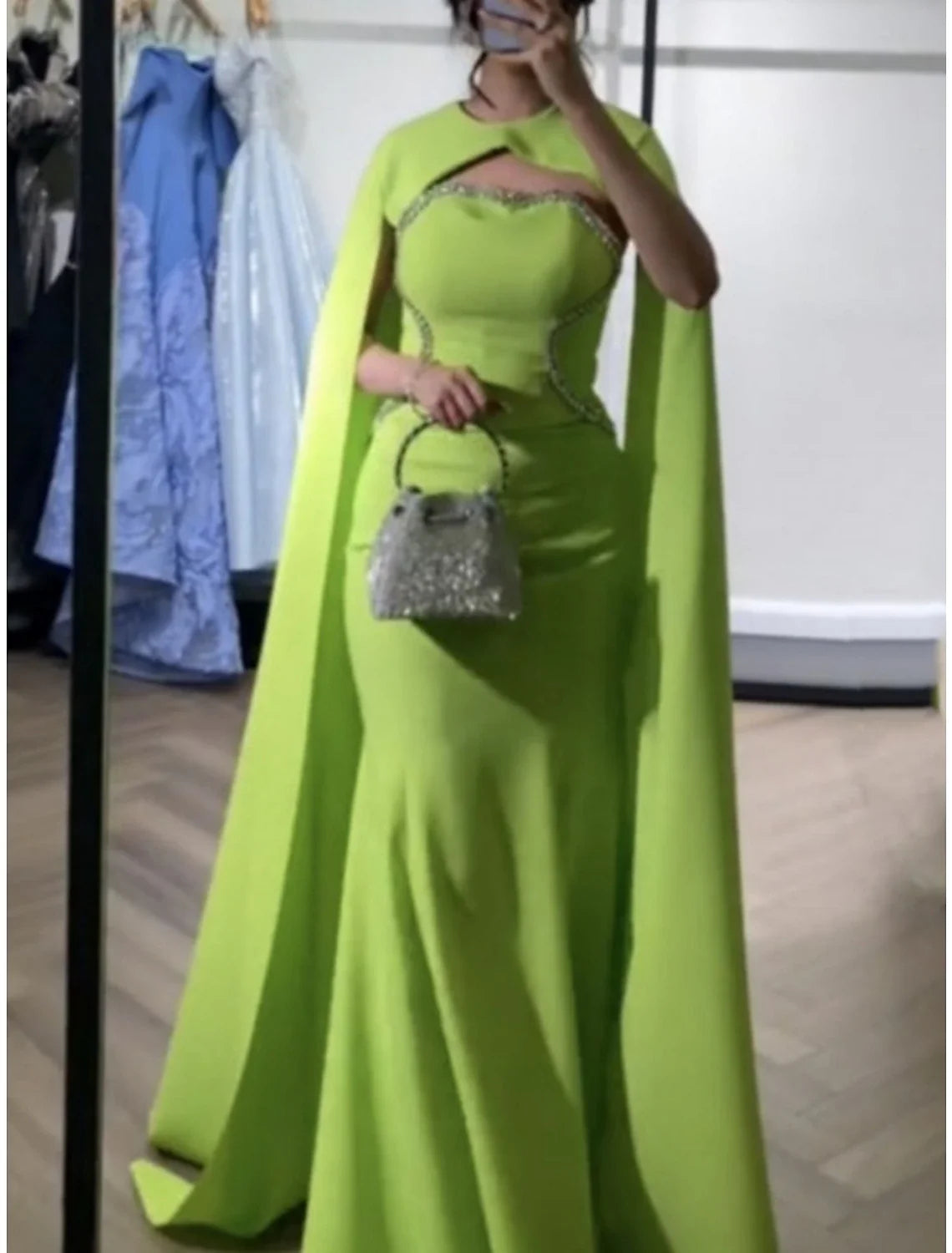 Green A-Line Sequin Sleeveless Pleated Evening Gown - Chloe Dress