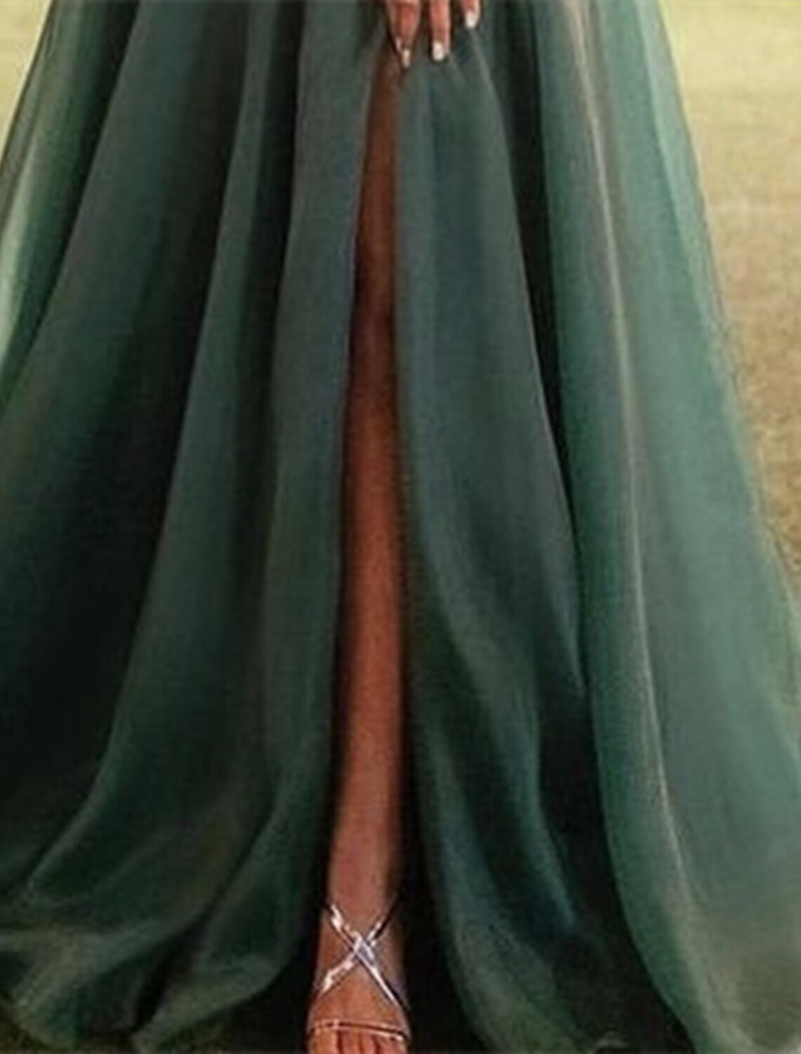Green A-Line One-Shoulder Organza Short Sleeve High Slit Mini Evening Gown - Chloe Dress