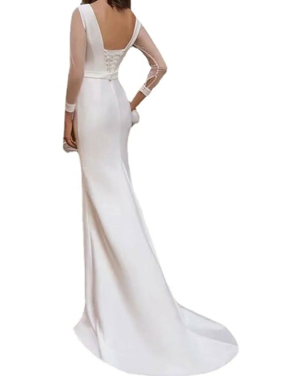 Mermaid Satin Long Sleeve Train Wedding Gown - Chloe Dress