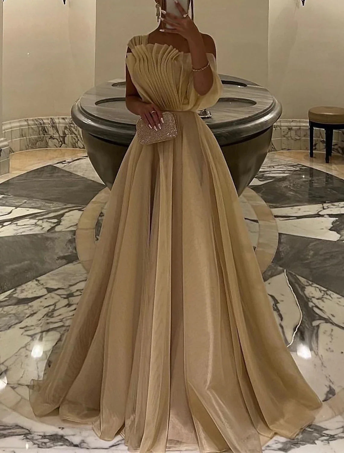 Black Ball Gown One-Shoulder Organza Sleeveless Train Prom Gown - Chloe Dress