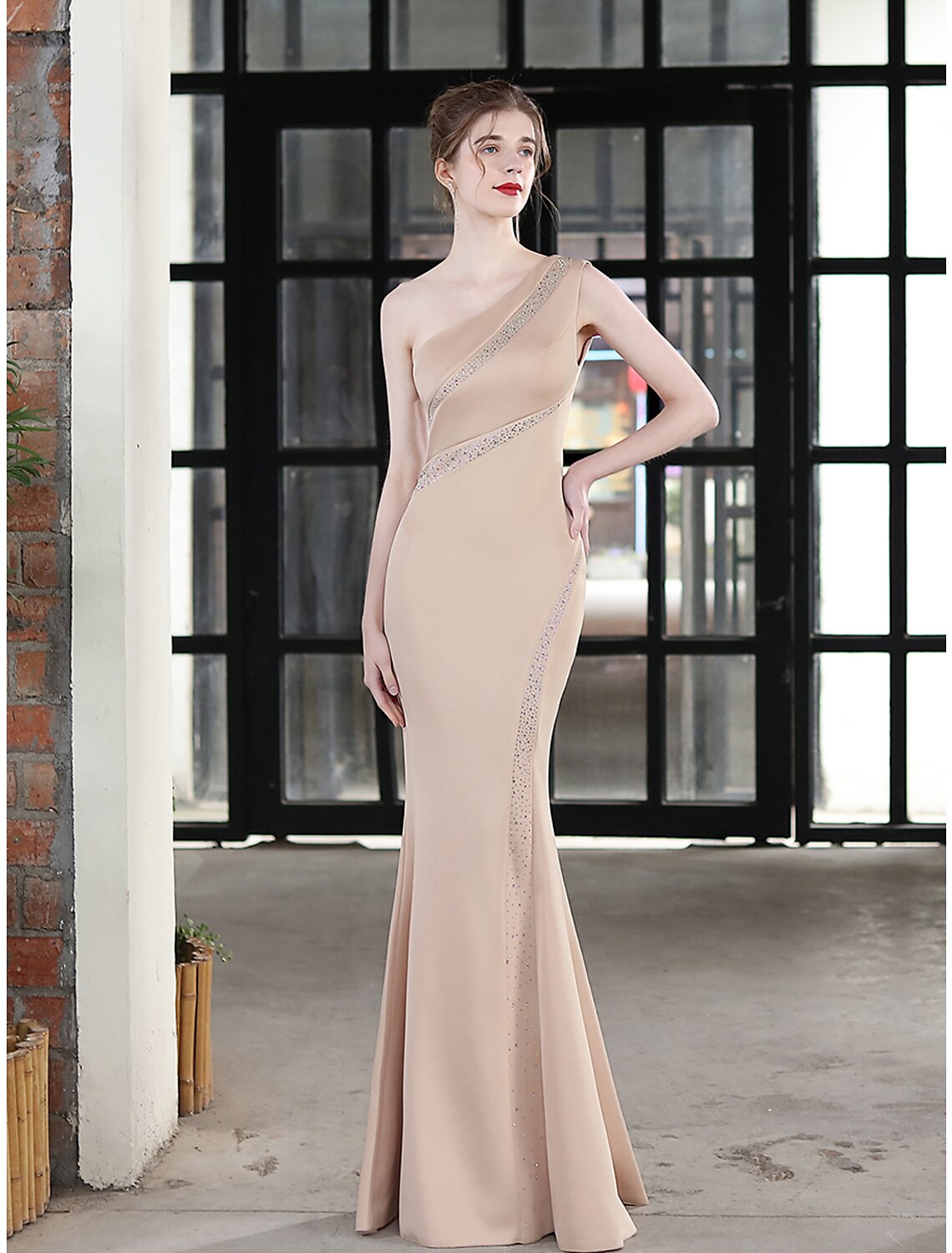 Mermaid One-Shoulder Satin Sleeveless Floor-Length Evening Gown - Chloe Dress