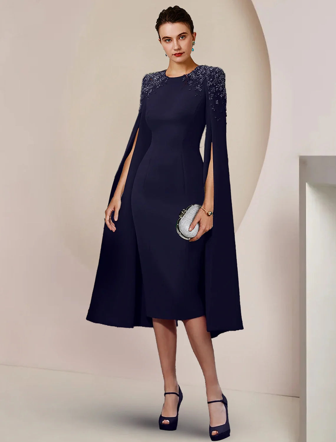 Sheath Chiffon Long Sleeve Knee-Length Wedding Dress - Chloe Dress