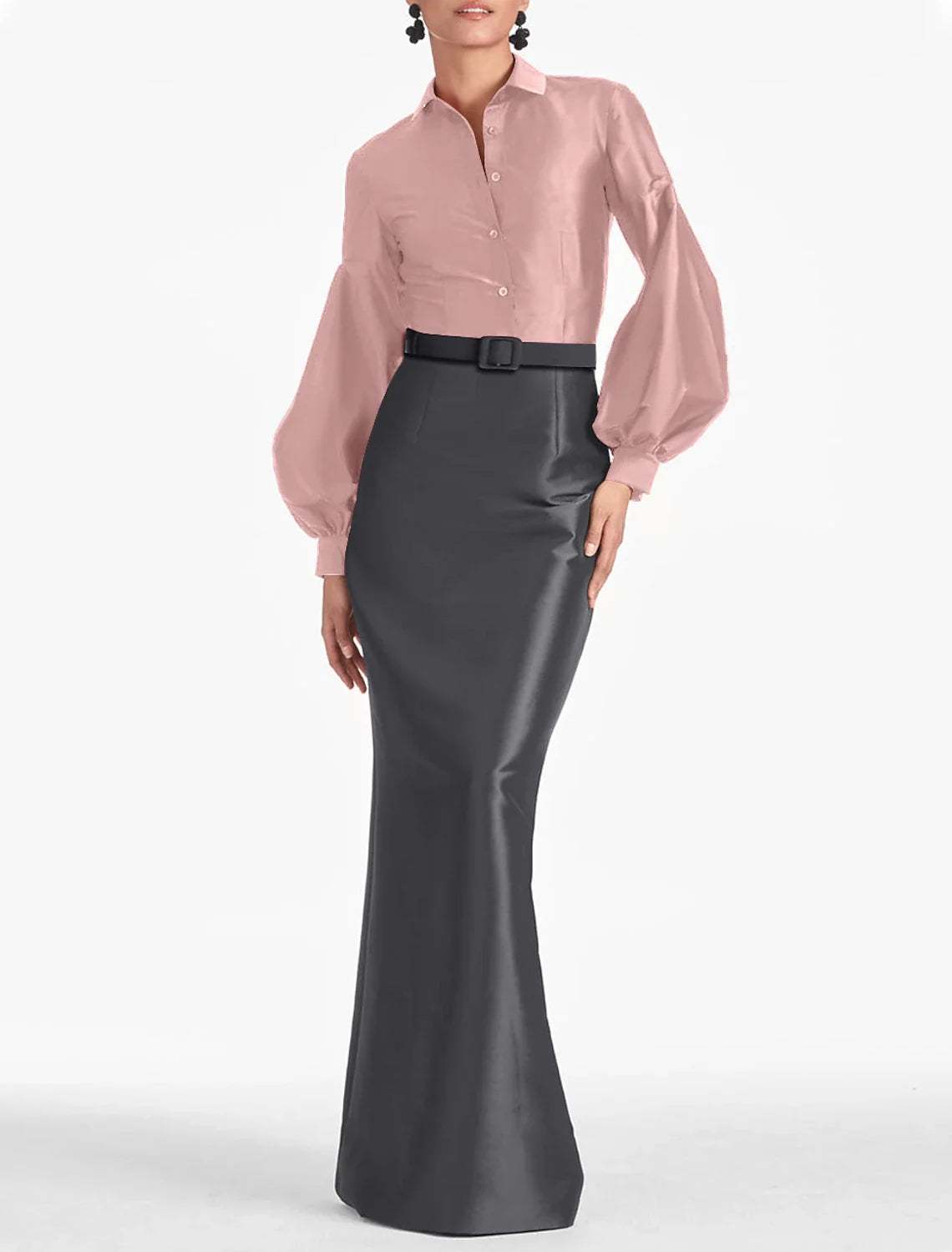 Black Mermaid Satin Long Sleeve Floor-Length Evening Gown - Chloe Dress