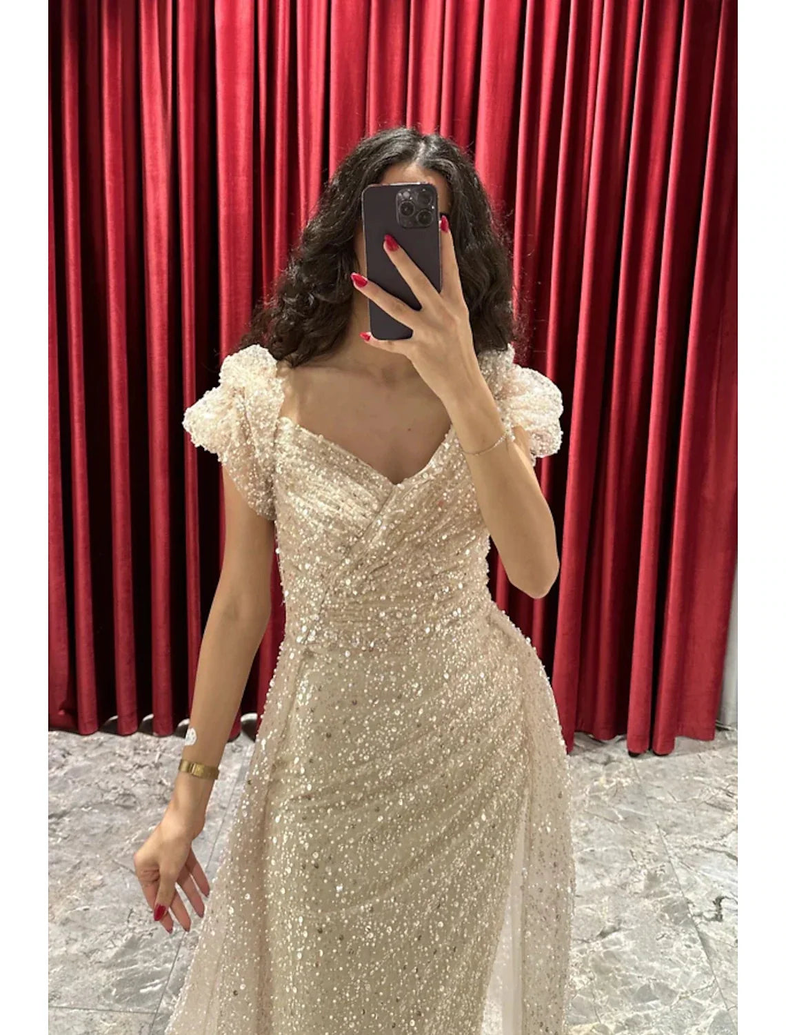 Sheath V-Neck Sequin Short Sleeve Train Mini Evening Gown - Chloe Dress