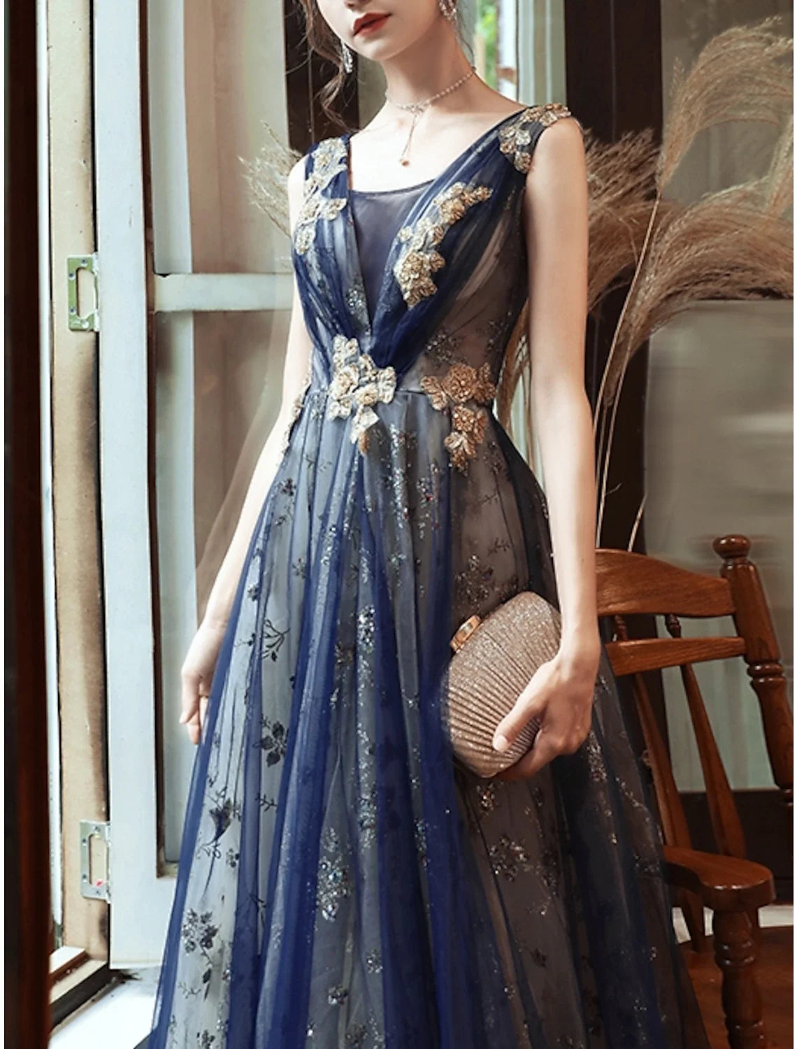 A-Line Sequin Sleeveless Floor-Length Evening Dress - Chloe Dress