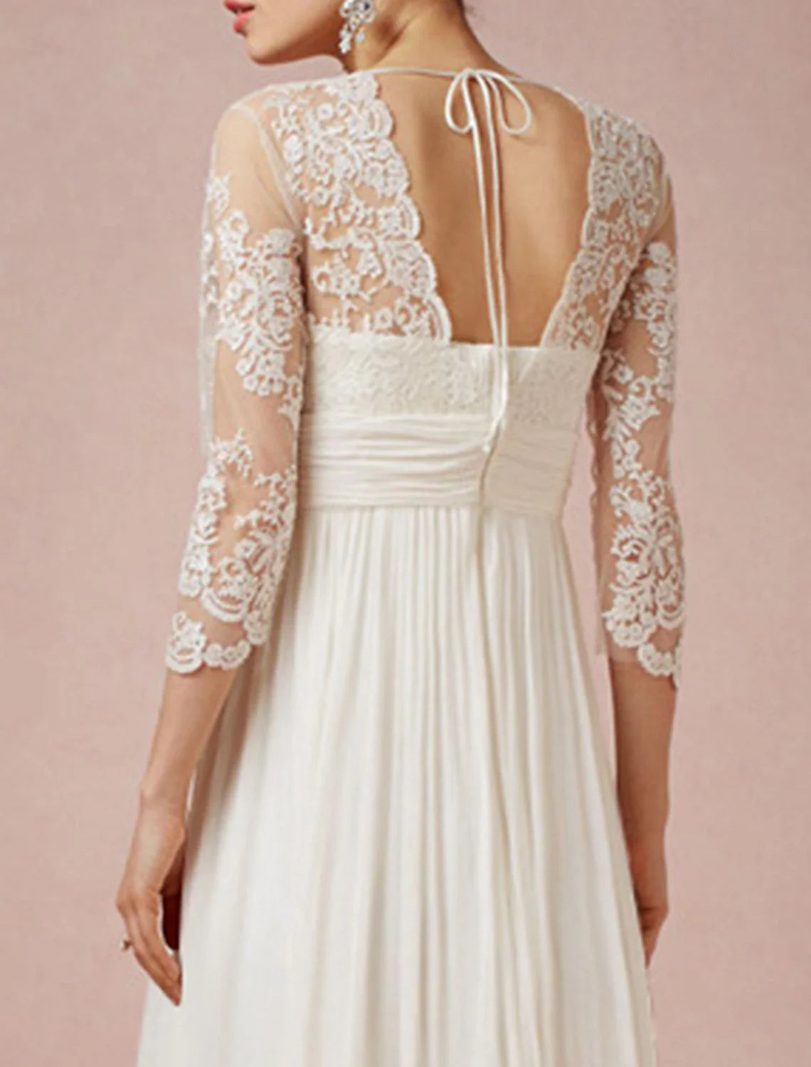 Sheath V-Neck Chiffon Three-Quarter Sleeve Pleated Wedding Gown - Chloe Dress