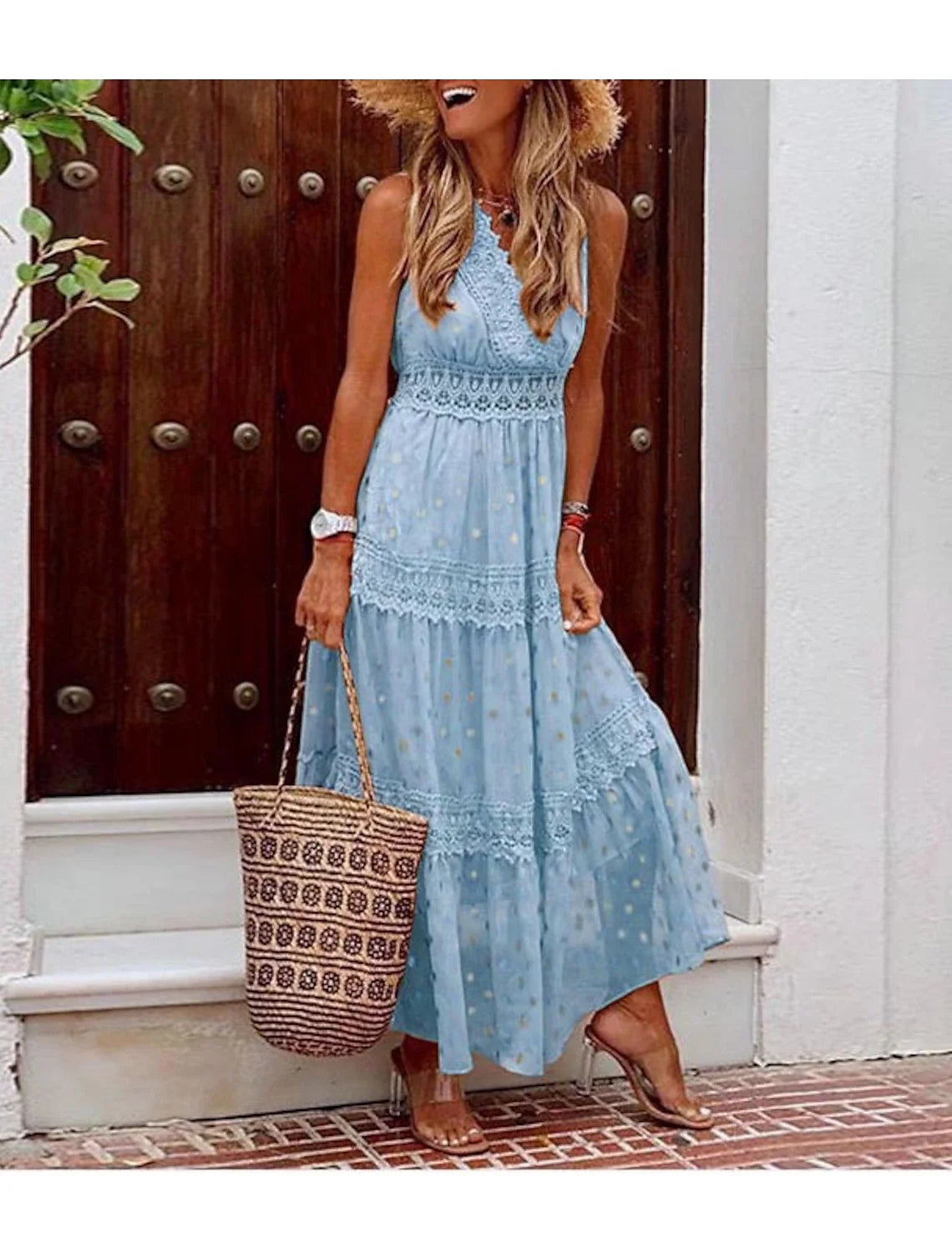 White A-Line V-Neck Chiffon Sleeveless Applique Ankle-Length Wedding Gown - Chloe Dress