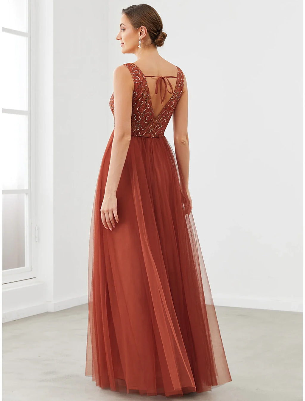 A-Line V-Neck Tulle Sleeveless Floor-Length Prom Dress - Chloe Dress