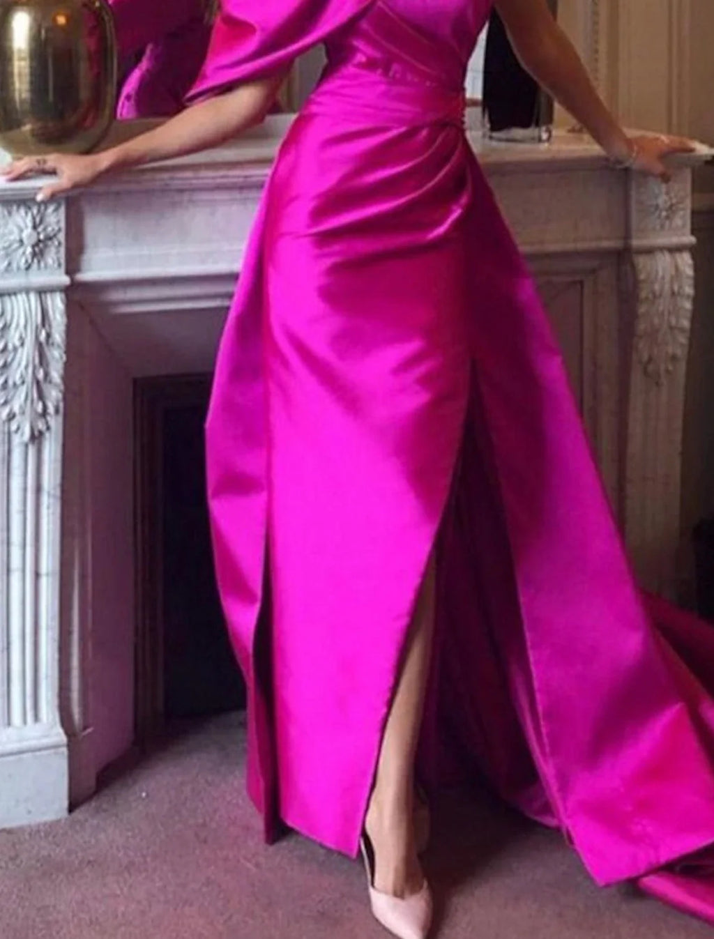 Mermaid One-Shoulder Satin Sleeveless High Slit Evening Gown - Chloe Dress