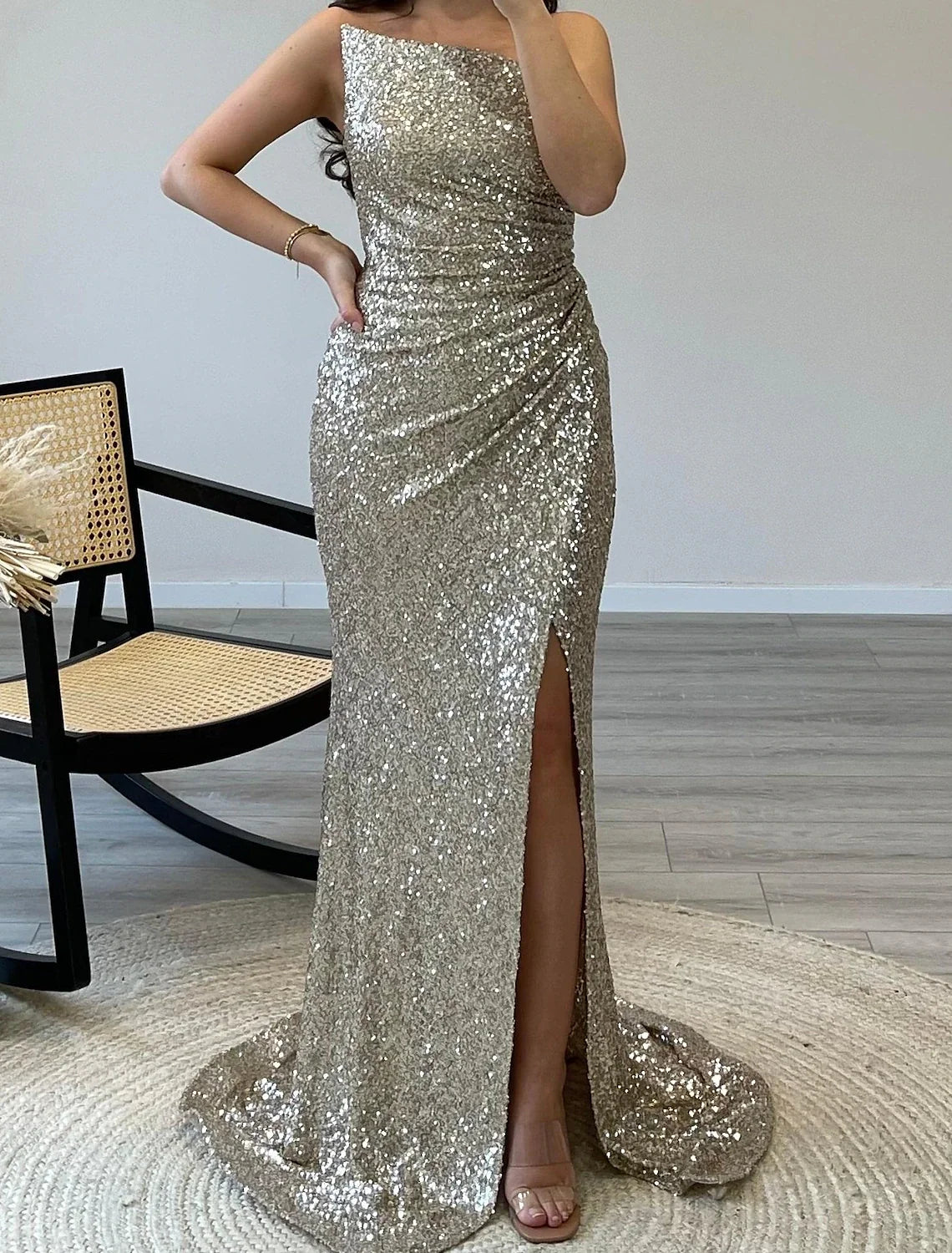 Mermaid Off-Shoulder Sequin Sleeveless Train Prom Dress - Chloe Dress
