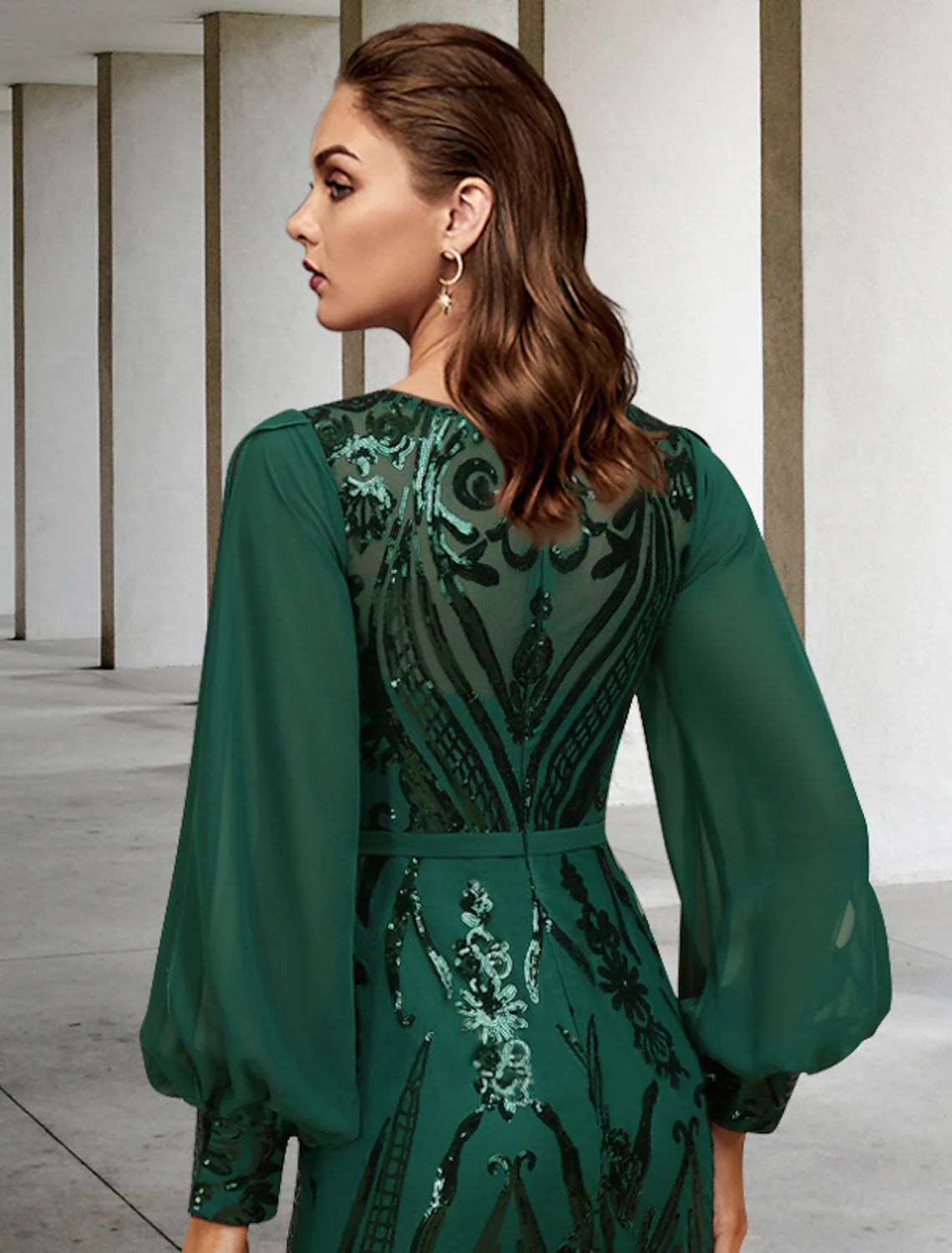 Mermaid Chiffon Long Sleeve Train Wedding Dress - Chloe Dress