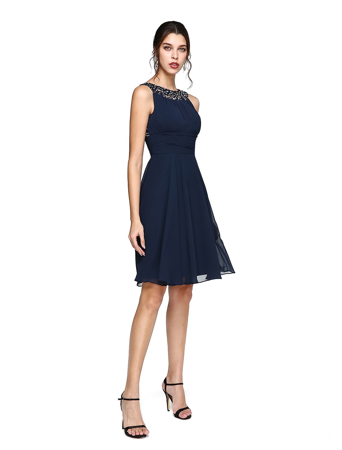 A-Line Illusion Chiffon Sleeveless Knee-Length Wedding Dress - Chloe Dress