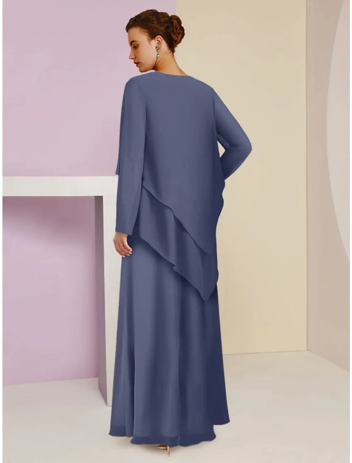 A-Line Square Neck Chiffon Long Sleeve Ankle-Length Wedding Dress - Chloe Dress