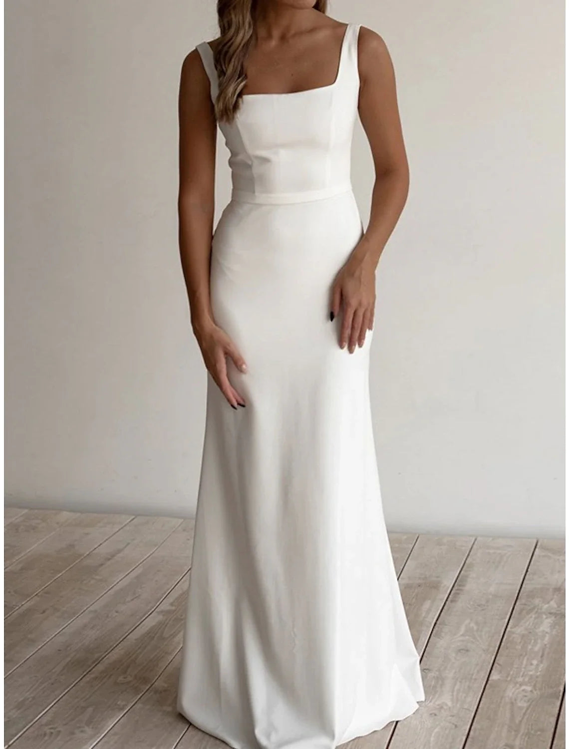 Sheath Square Neck Sleeveless Floor-Length Wedding Gown - Chloe Dress