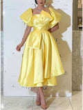 A-Line Square Neck Satin Short Sleeve Pleated Mini Wedding Dress - Chloe Dress