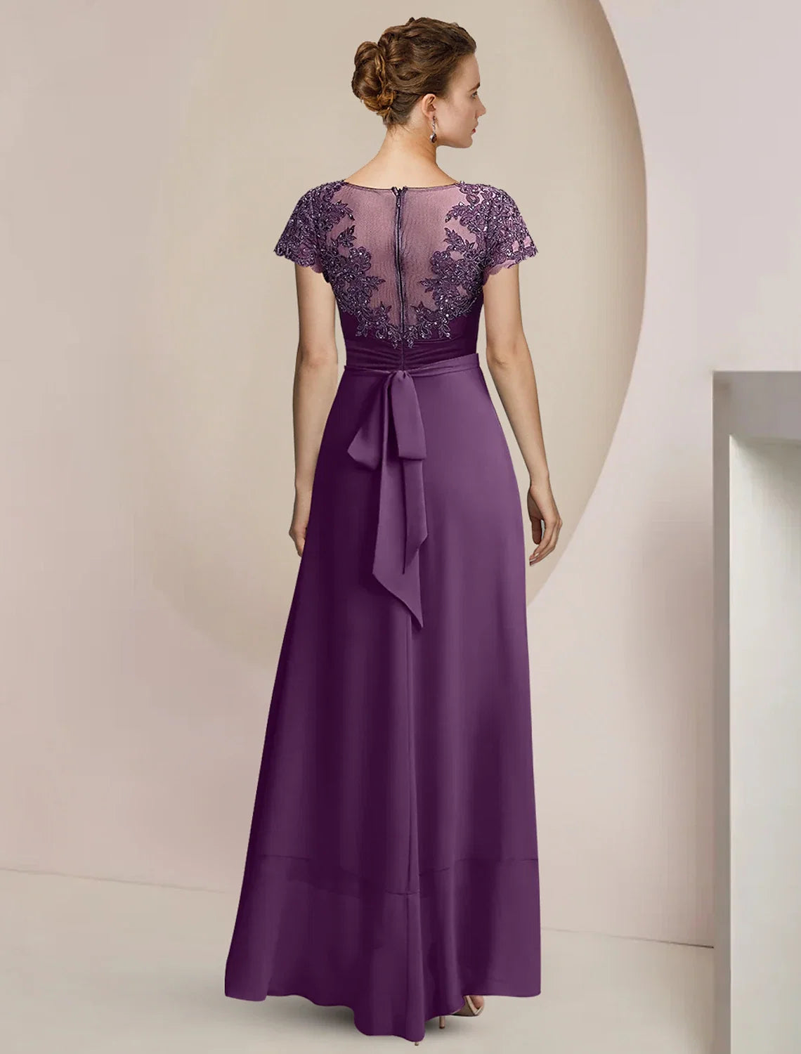 A-Line Chiffon Short Sleeve Asymmetric Mini Wedding Dress - Chloe Dress