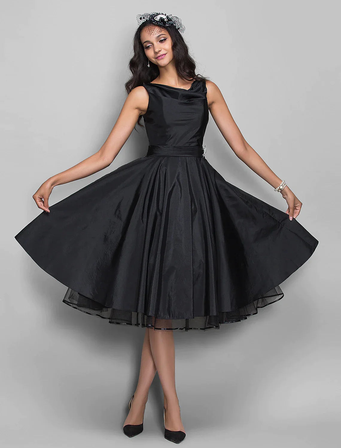 Black A-Line V-Neck Sleeveless Pleated Knee-Length Wedding Dress - Chloe Dress