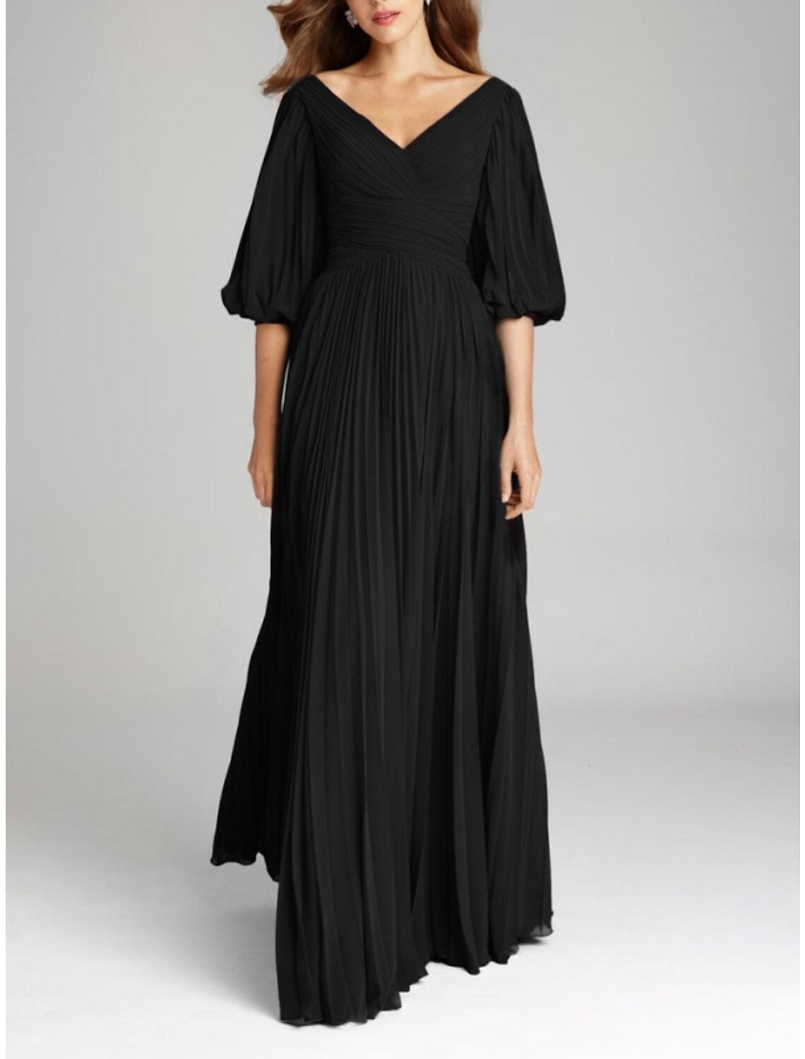 A-Line V-Neck Chiffon Pleated Floor-Length Evening Gown - Chloe Dress