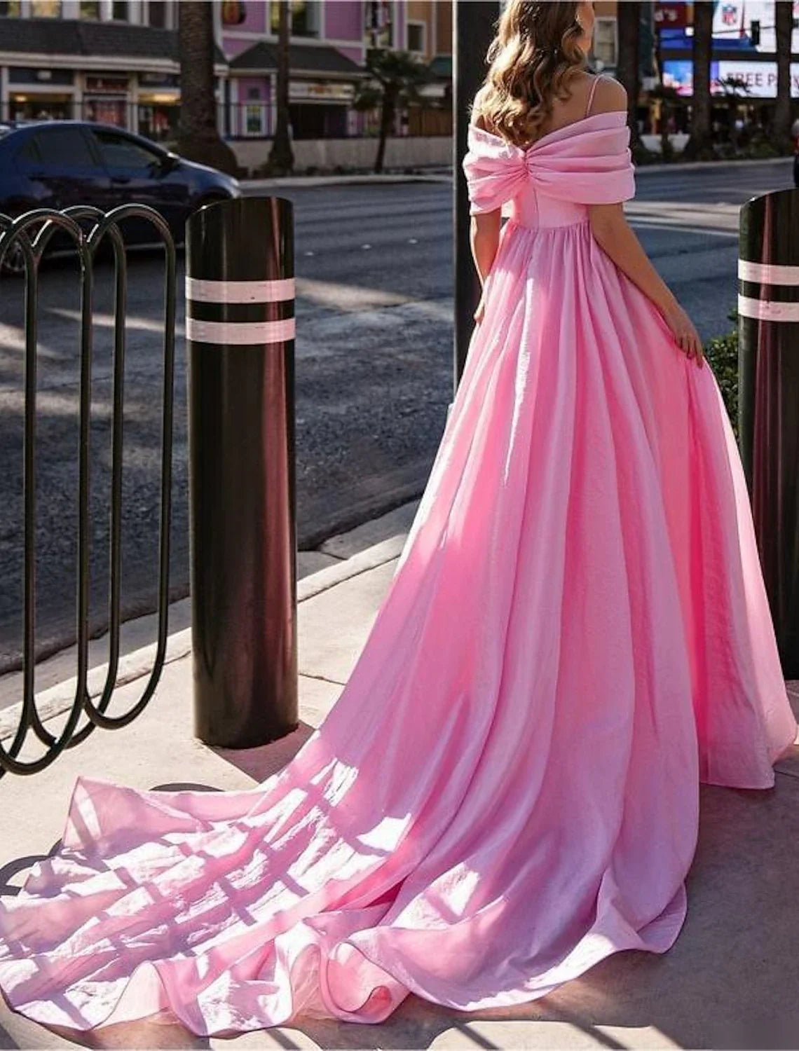 Ball Gown Off-Shoulder Chiffon Short Sleeve High Slit Mini Prom Gown - Chloe Dress