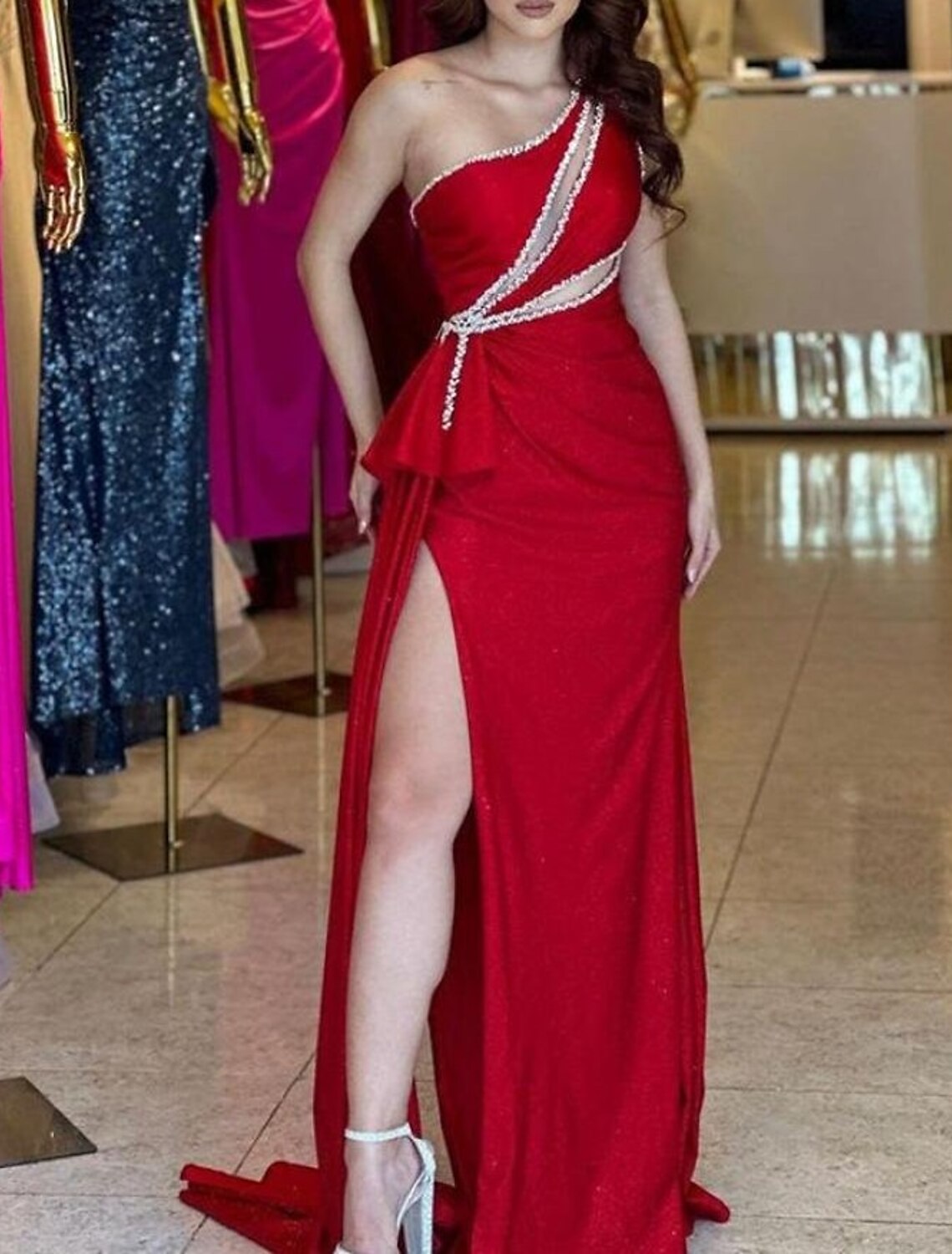 Mermaid One-Shoulder Sleeveless High Slit Evening Gown - Chloe Dress