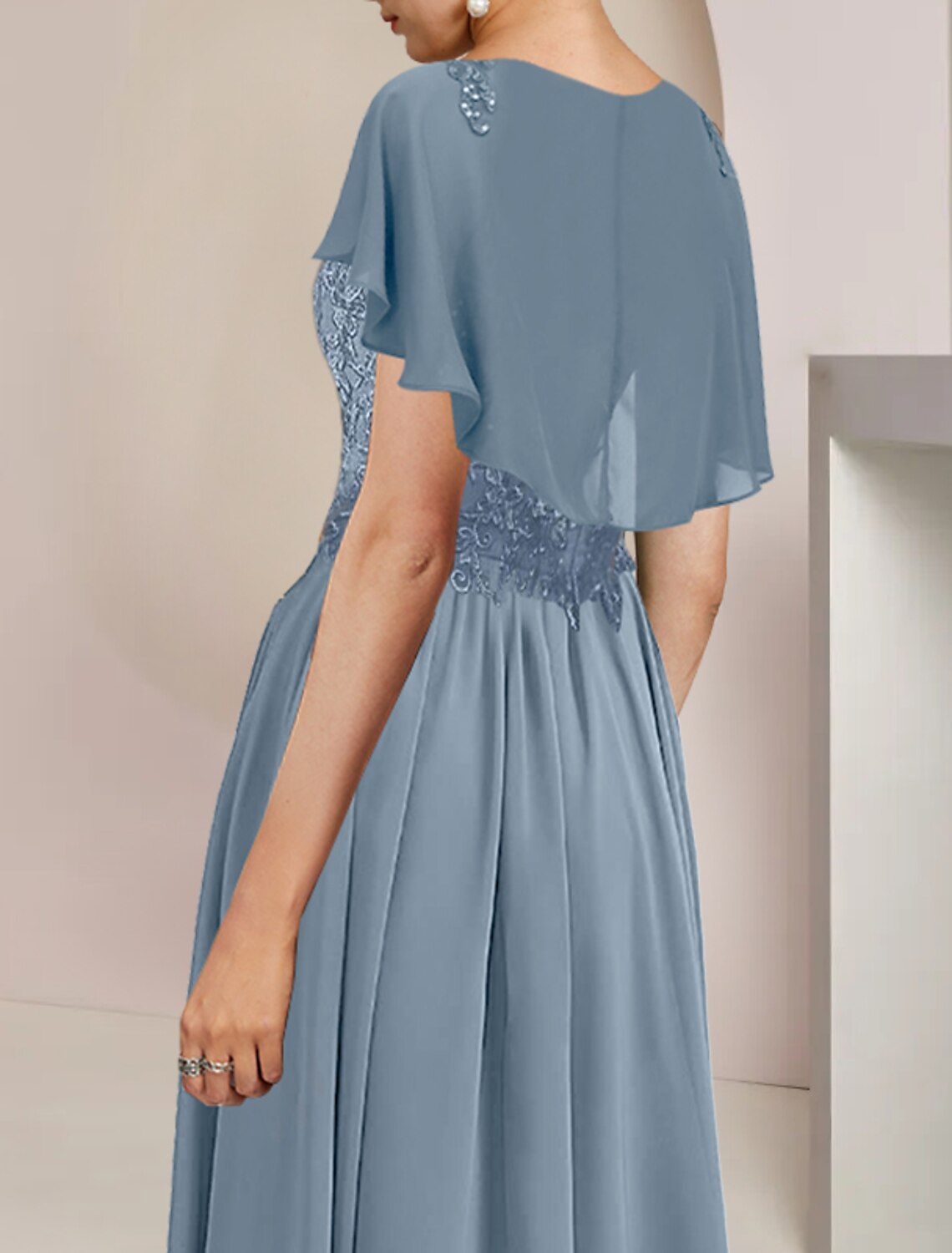 A-Line Chiffon Sleeveless Applique Tea-Length Dress - Chloe Dress