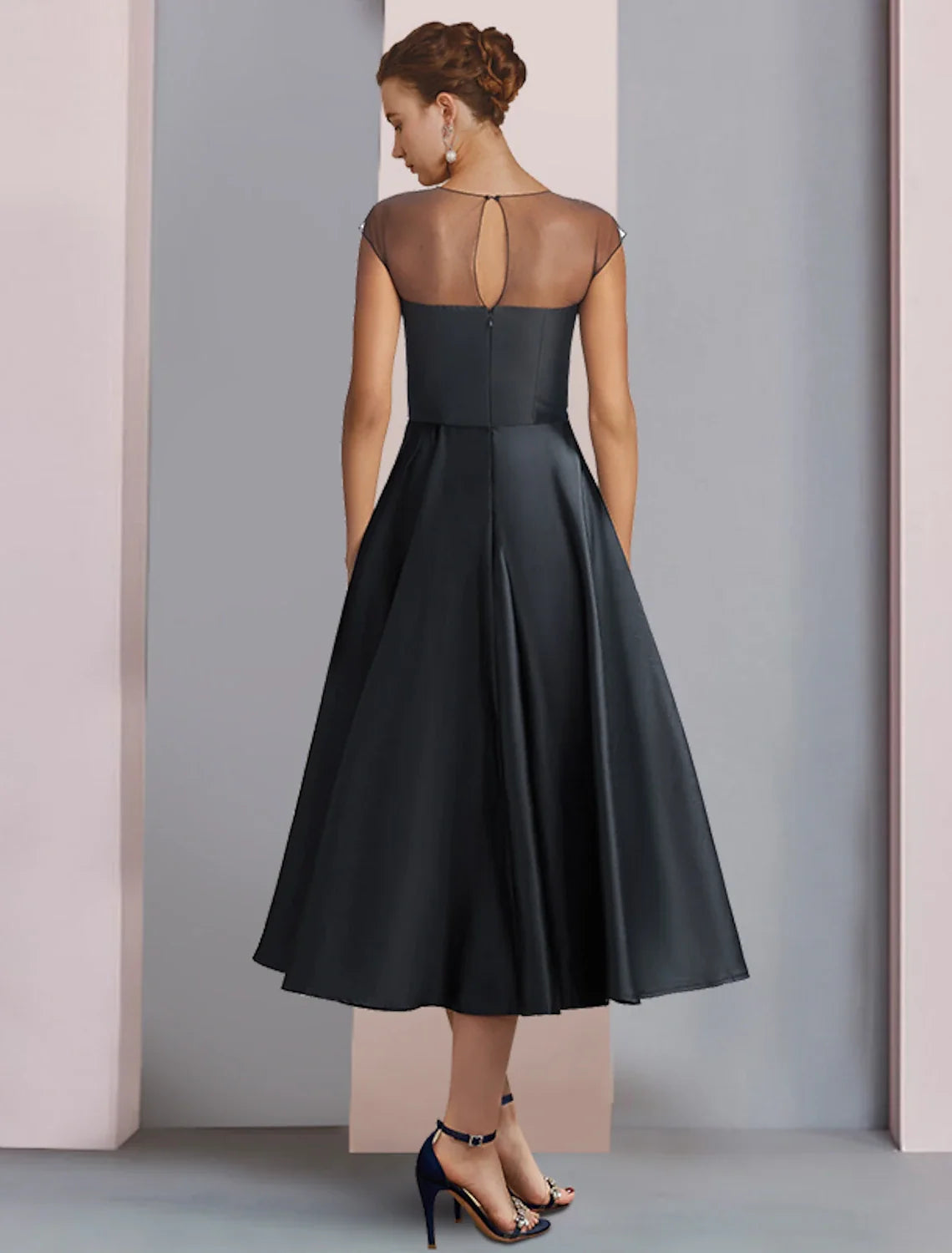 A-Line Satin Pleated Tea-Length Wedding Dress - Chloe Dress