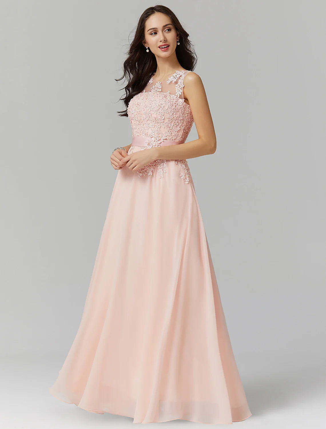 A-Line Chiffon Sleeveless Applique Floor-Length Wedding Dress - Chloe Dress