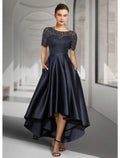 A-Line High Neck Satin Short Sleeve Pleated Mini Wedding Dress - Chloe Dress