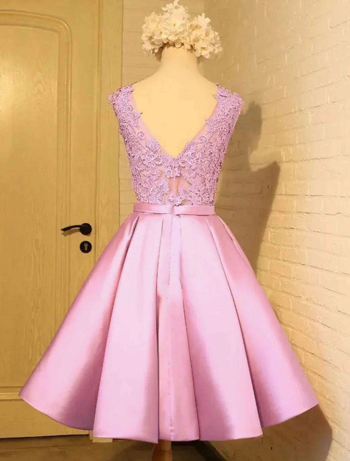 A-Line Satin Sleeveless Open Back Knee-Length Prom Dress - Chloe Dress