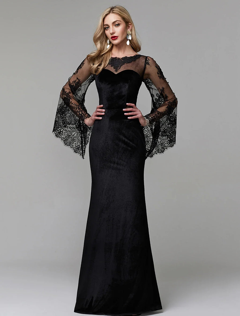 Sheath Illusion Lace Long Sleeve Floor-Length Wedding Dress - Chloe Dress